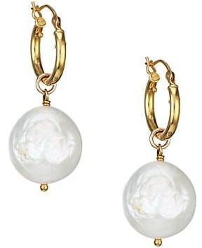 18K Gold Plated & 13MM-15MM Baroque Dark Champagne Pearl Drop Earrings 
